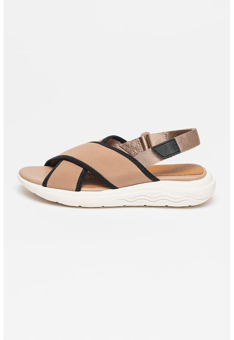 Geox Sandale cu inchidere velcro si talpa wedge Spherica - Negru/Maro inchis/Alb murdar