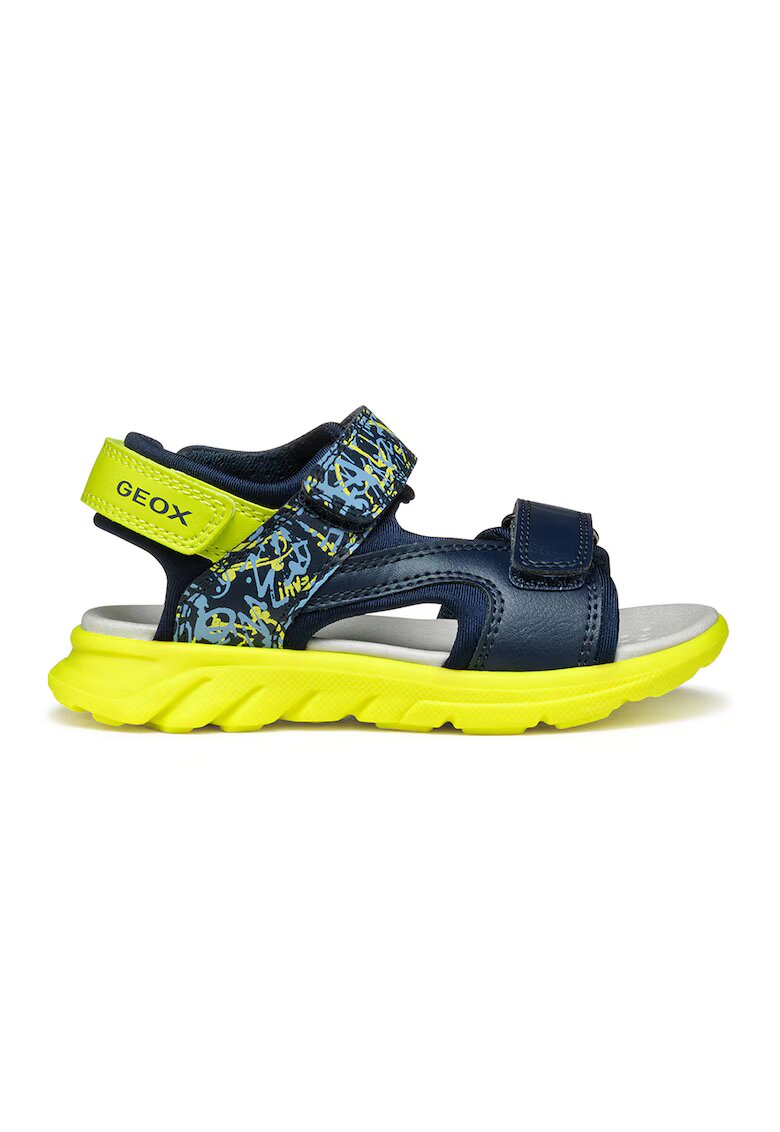 Geox Sandale cu velcro de piele ecologica - Verde lime/Bleumarin