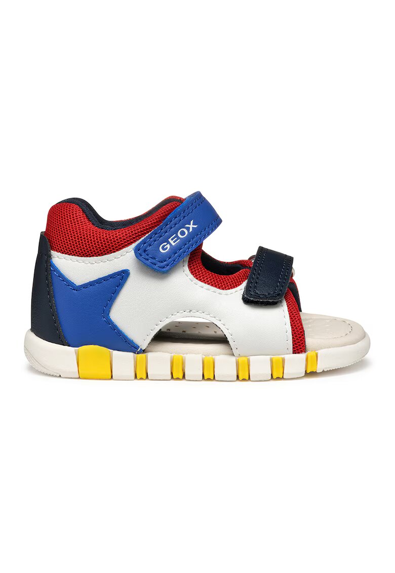 Geox Sandale cu velcro si garnituri din piele ecologica - Alb/Albastru royal