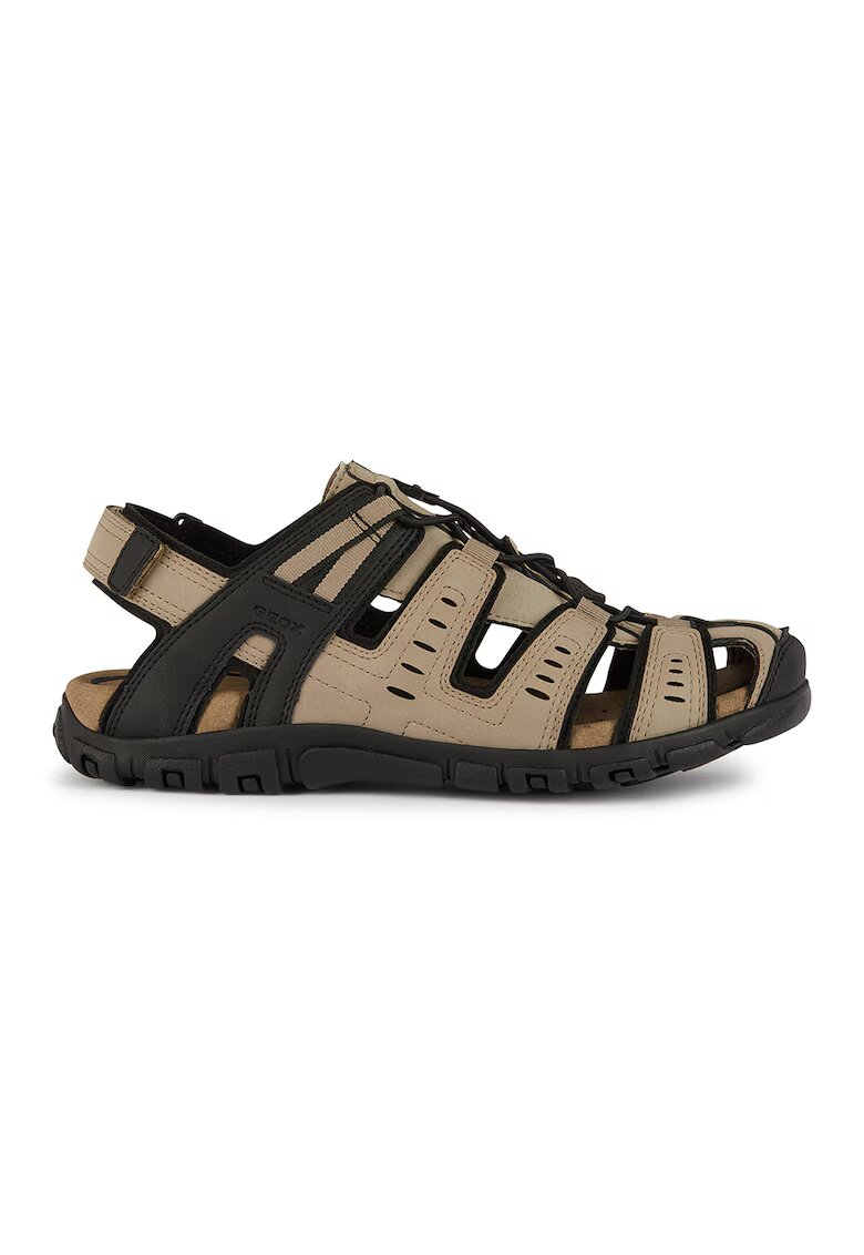 Geox Sandale cu velcro si logo - Negru/Maro taupe