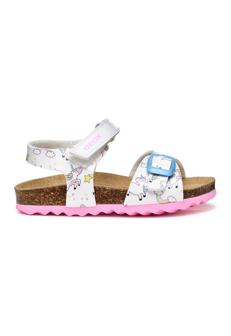 Geox Sandale cu velcro si unicorn - Alb