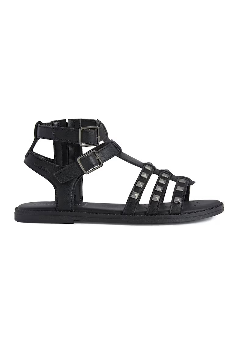 Geox Sandale de piele ecoclogica cu tinte - Negru