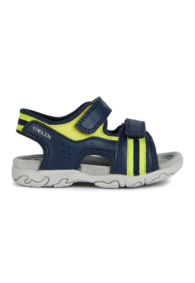 Geox Sandale de piele ecologica cu aspect contrastant - Verde lime/Bleumarin