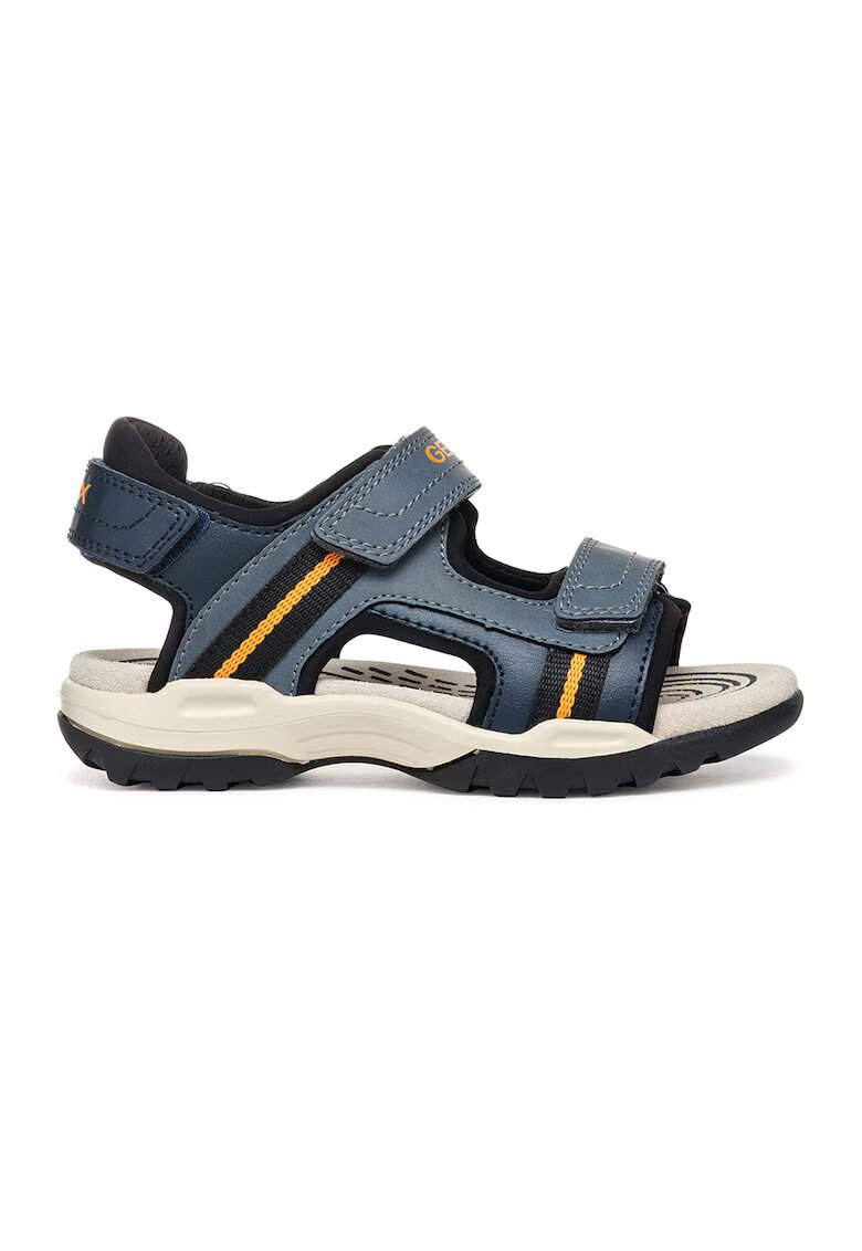 Geox Sandale de piele ecologica cu banda velcro - Negru/Albastru petrol