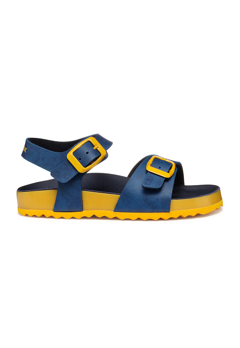 Geox Sandale de piele ecologica cu catarama - Galben/Albastru petrol