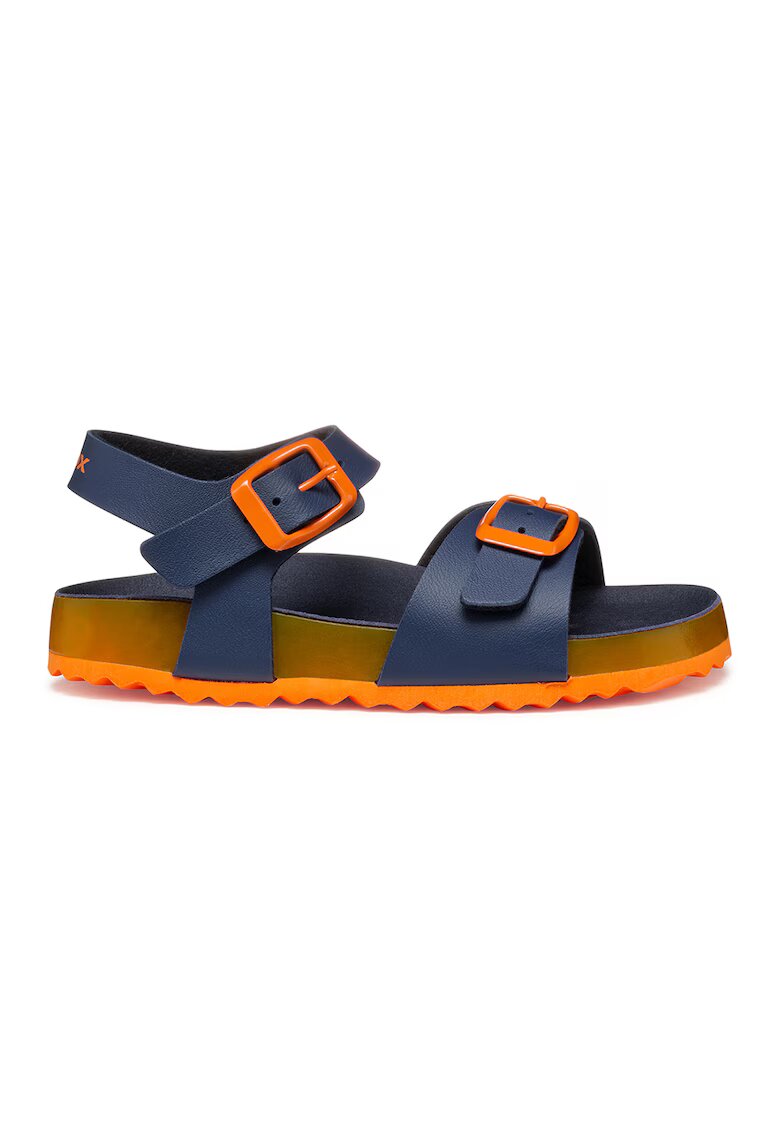 Geox Sandale de piele ecologica cu catarama - Portocaliu/Bleumarin