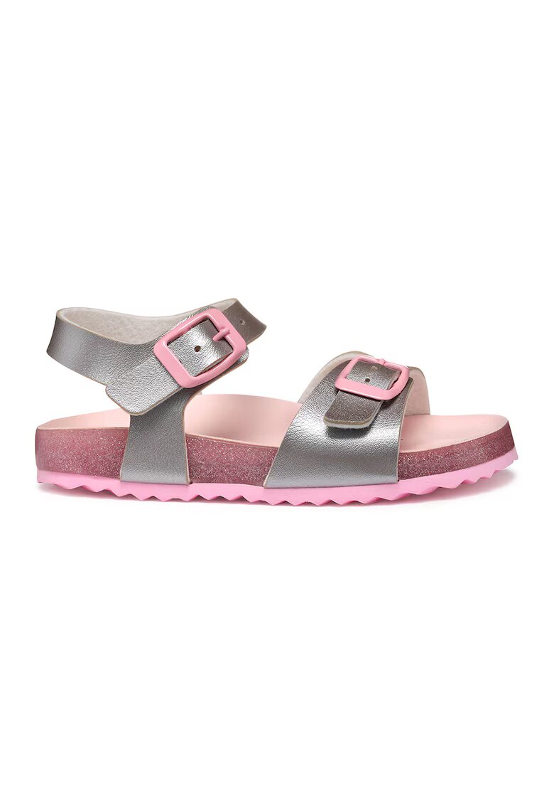 Geox Sandale de piele ecologica cu catarama - Roz/Argintiu