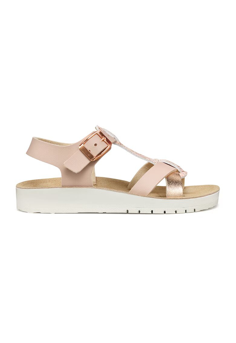 Geox Sandale de piele ecologica cu catarama - Roz pastel/Auriu rose