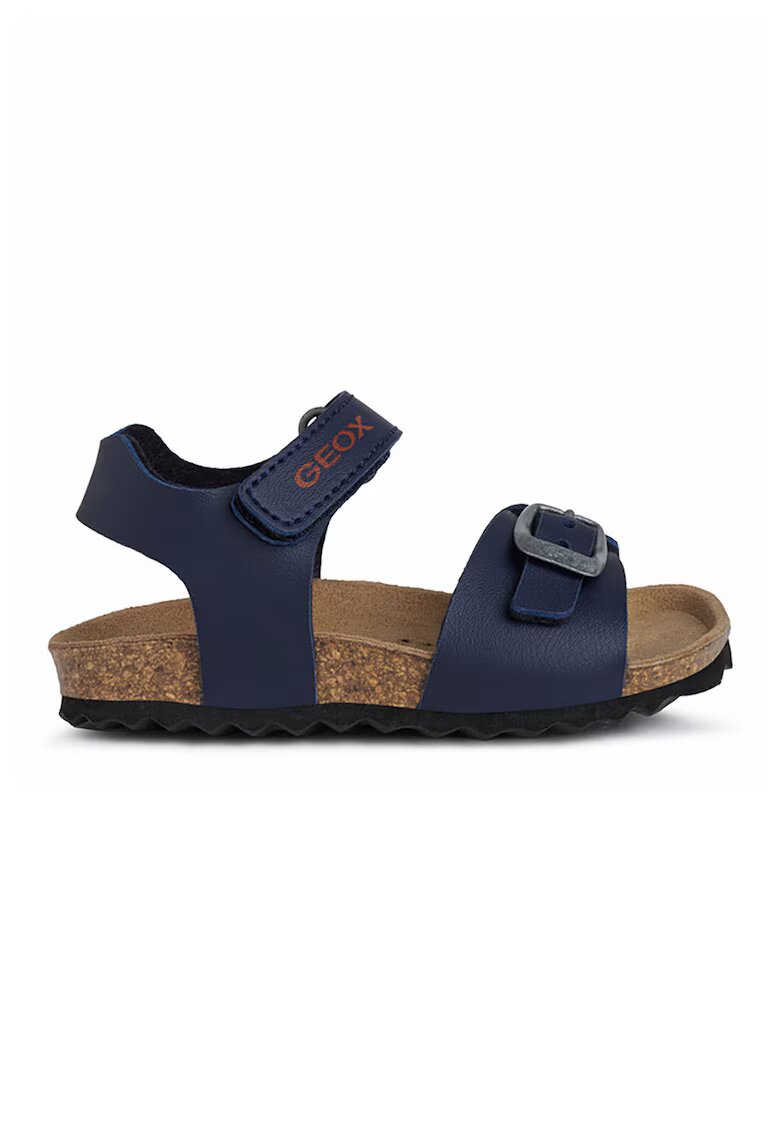 Geox Sandale de piele ecologica cu segment cu catarama Chalki - Rosu inchis/Bleumarin