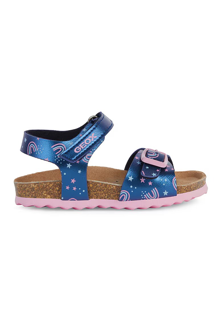 Geox Sandale de piele ecologica cu unicorn - Roz deschis/Bleumarin