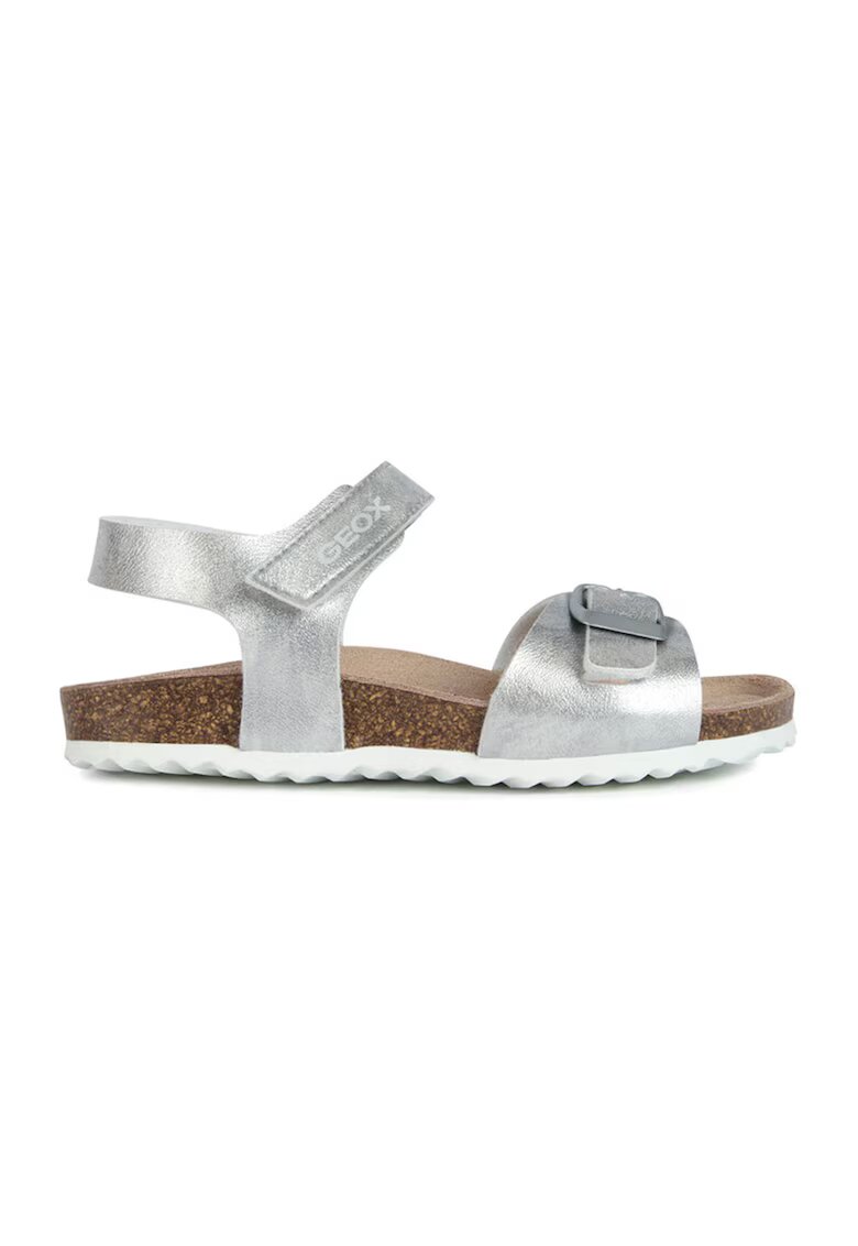 Geox Sandale de piele ecologica cu velcro Adriel - Argintiu