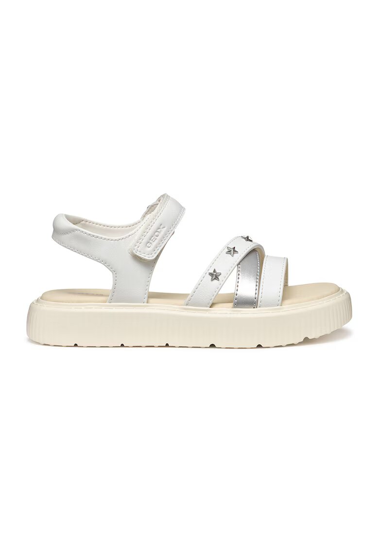 Geox Sandale de piele ecologica cu velcro - Alb/Argintiu