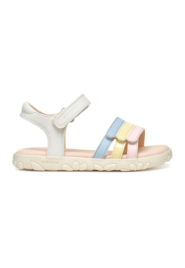 Geox Sandale de piele ecologica cu velcro - Alb/Galben/Roz