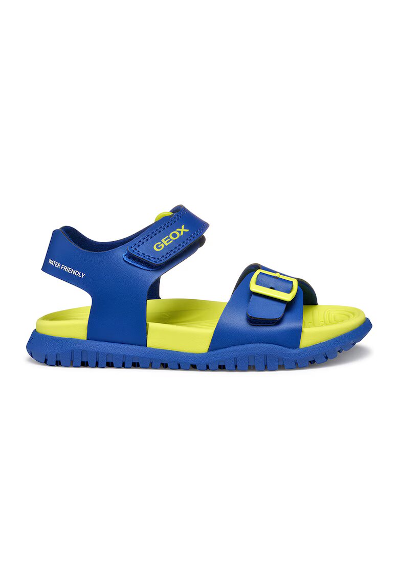 Geox Sandale de piele ecologica cu velcro Fusbetto - Albastru royal/Verde lime