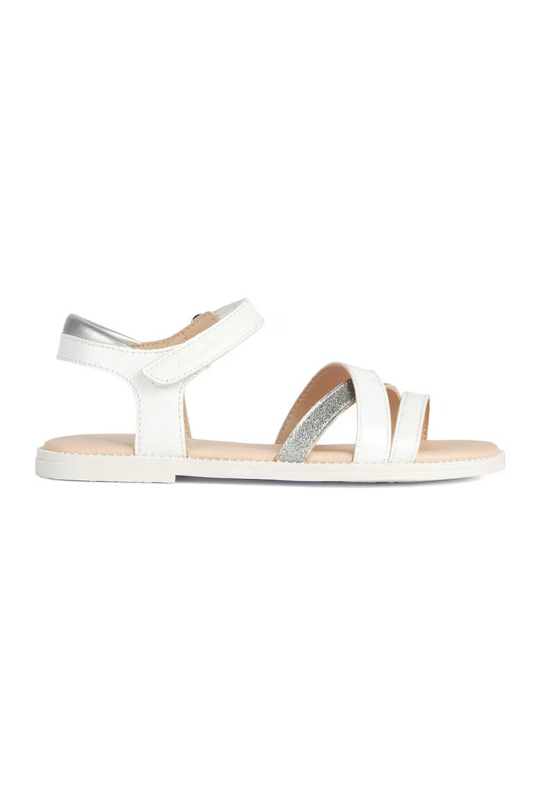 Geox Sandale de piele ecologica cu velcro Karly - Alb/Argintiu