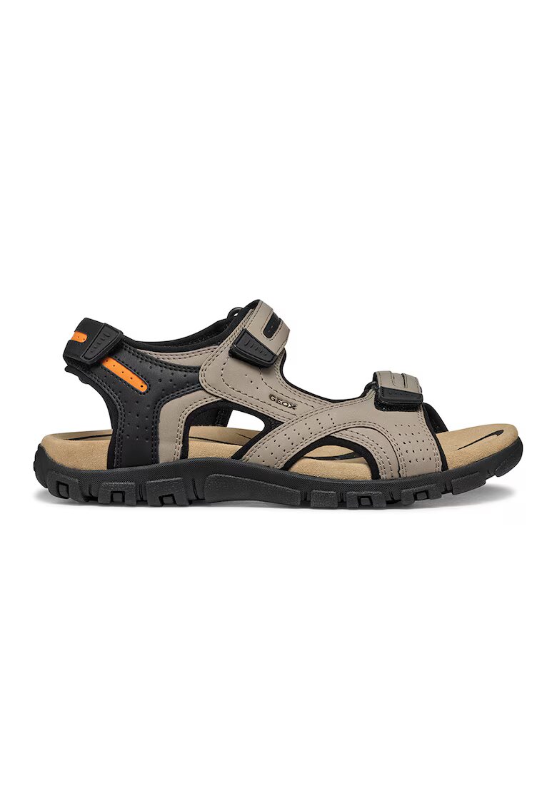 Geox Sandale de piele ecologica cu velcro - Negru/Portocaliu mandarina/Maro taupe deschis