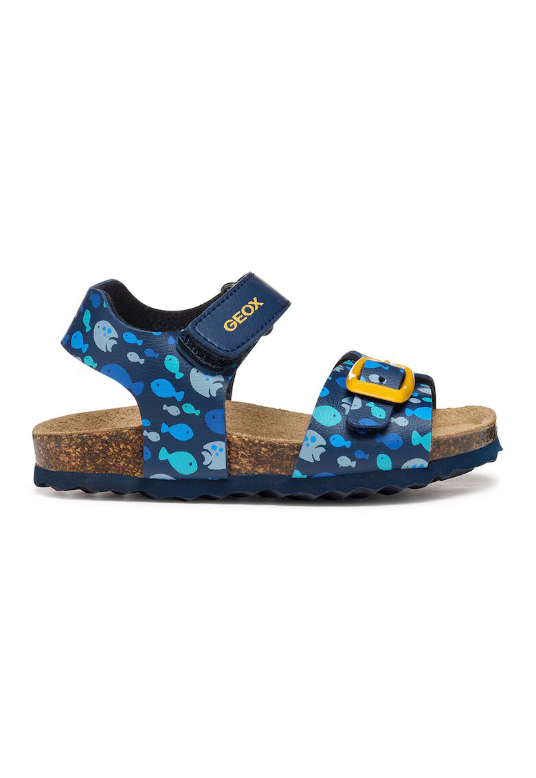 Geox Sandale de piele ecologica cu velcro si model - Galben/Bleumarin
