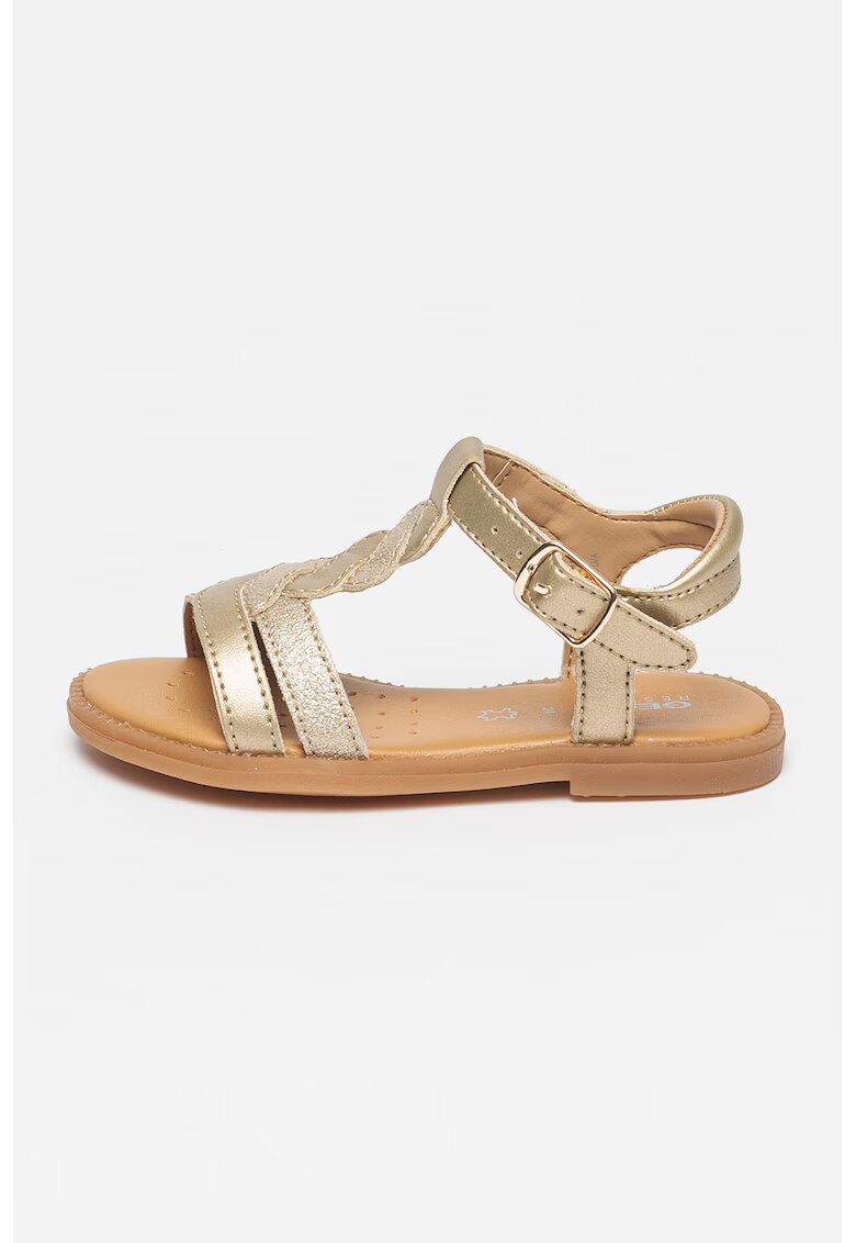 Geox Sandale de piele ecologica Karly - Auriu/Maro nisip