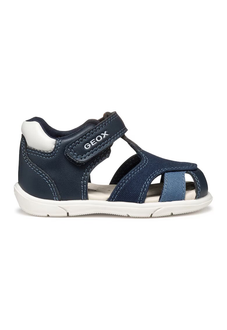 Geox Sandale de piele ecologica si material textil - Alb/Bleumarin