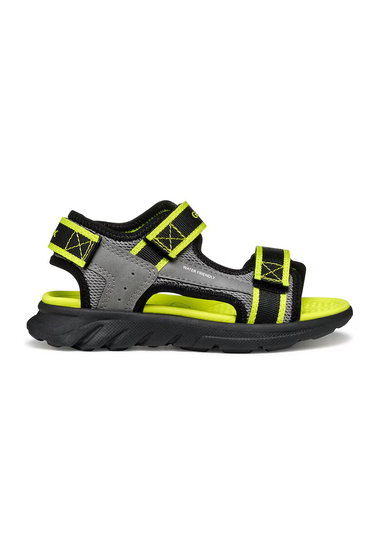 Geox Sandale de piele ecologica si material textil cu velcro Airadyum - Gri/Verde lime