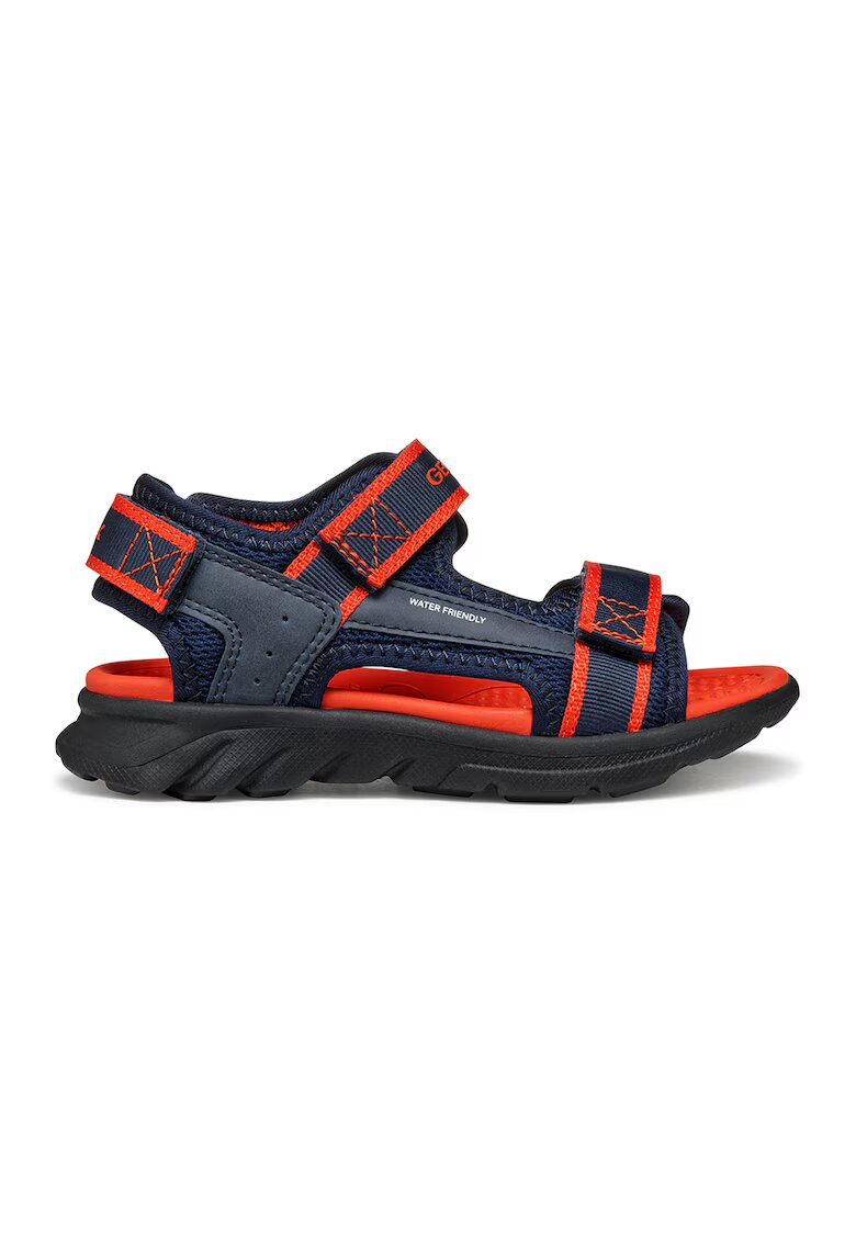 Geox Sandale de piele ecologica si material textil cu velcro Airadyum - Rosu/Bleumarin