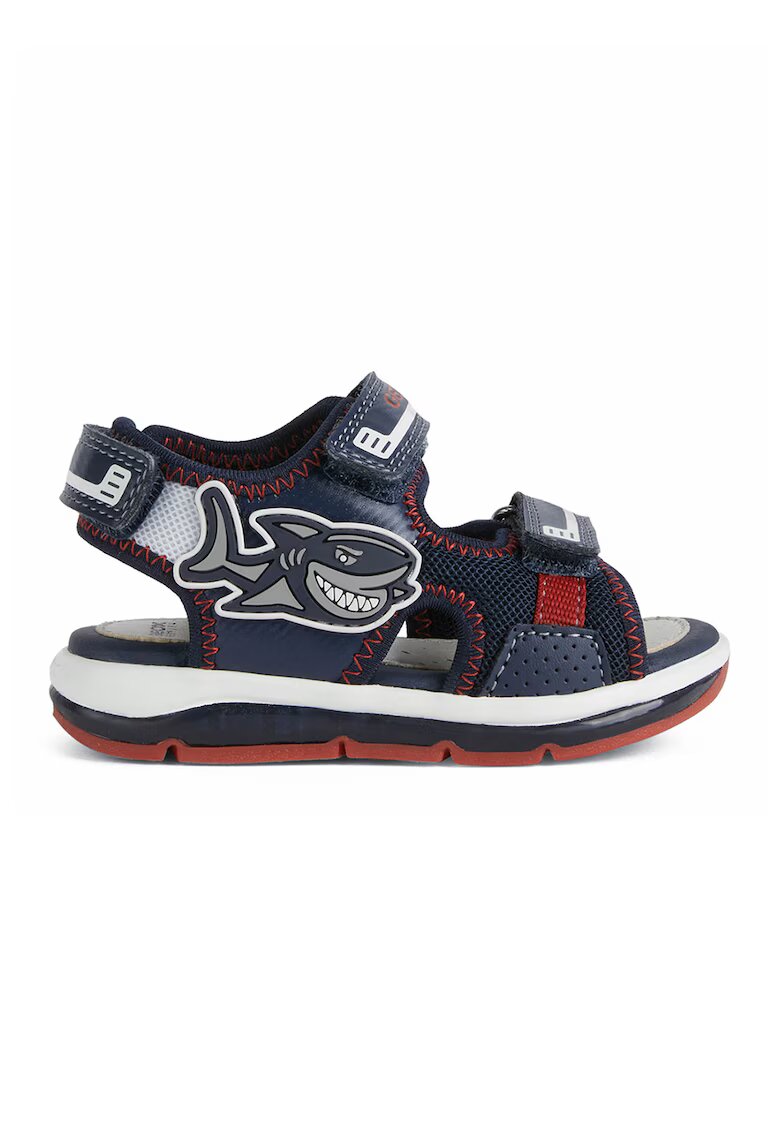 Geox Sandale de piele ecologica si material textil cu velcro - Rosu/Alb/Bleumarin