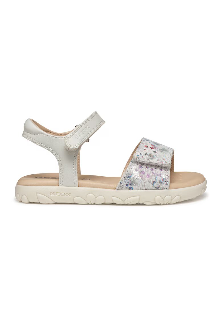 Geox Sandale de piele ecologica si piele intoarsa cu velcro - Alb/Lila/Argintiu