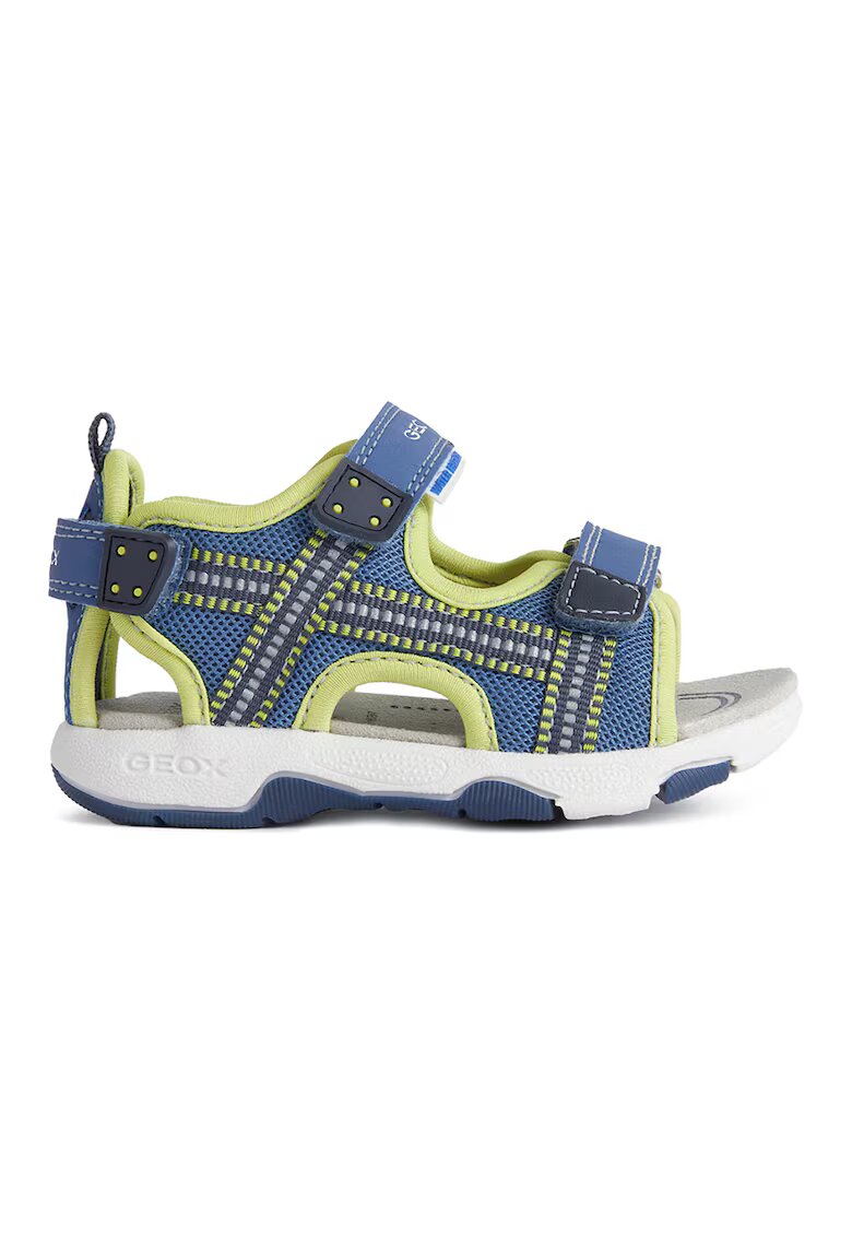 Geox Sandale de piele ecologica si plasa cu velcro - Albastru inchis/Galben pal