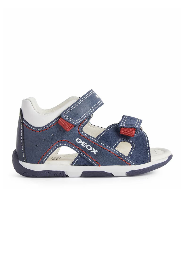 Geox Sandale de piele si piele intoarsa cu velcro - Rosu/Alb/Bleumarin