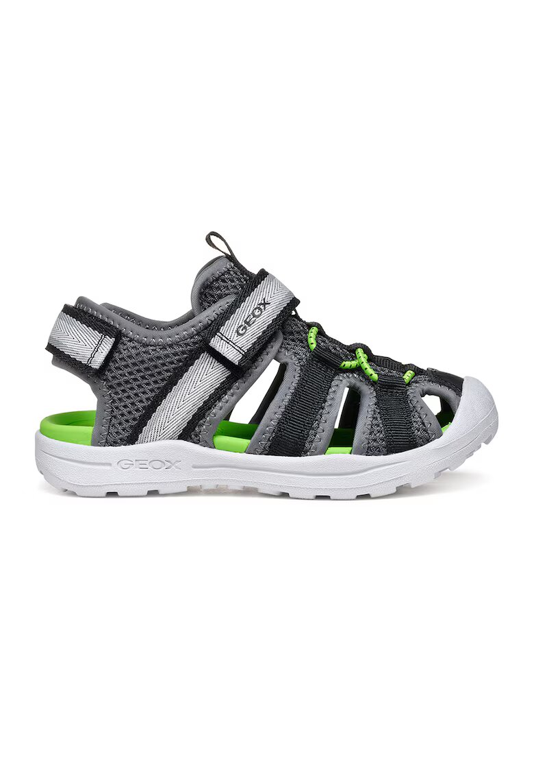 Geox Sandale din material textil cu velcro - Gri/Verde lime