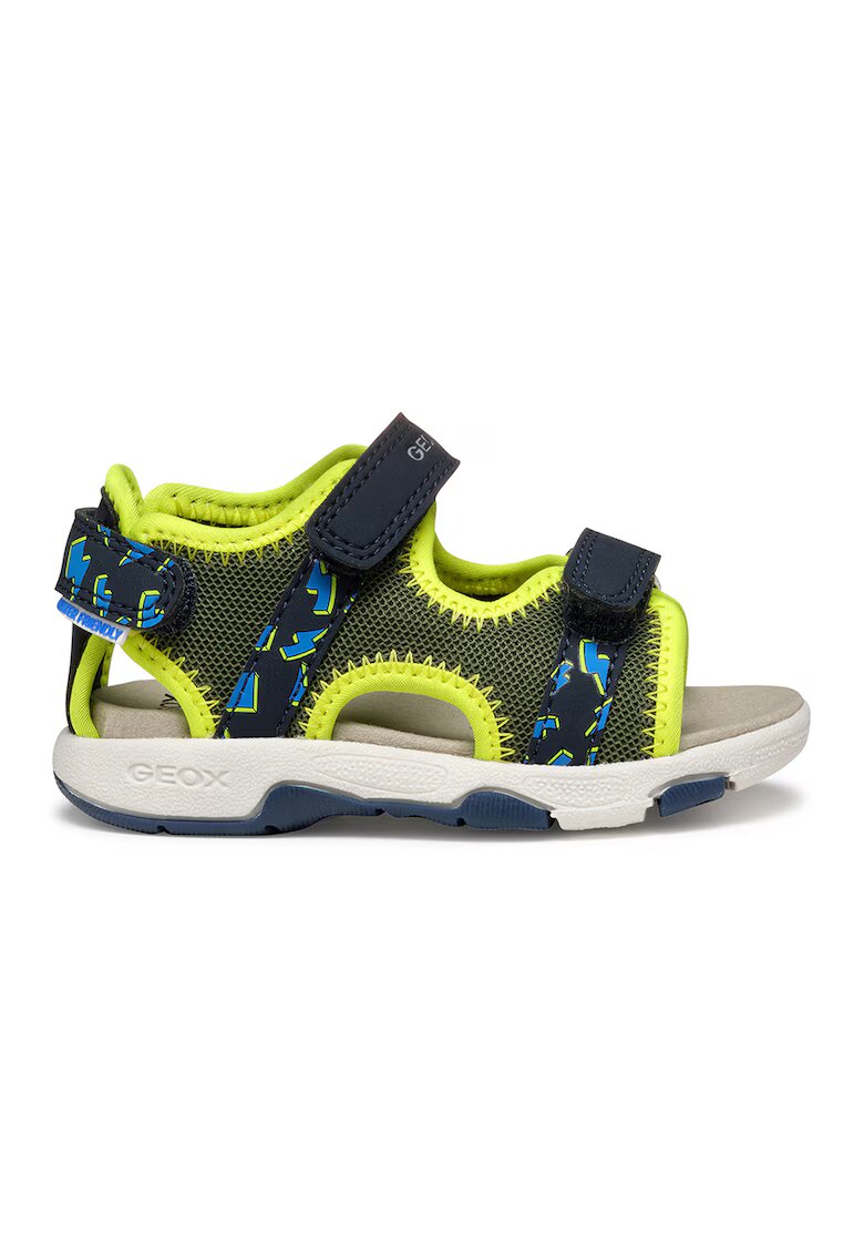 Geox Sandale din material textil si piele ecologica - Verde lime/Bleumarin