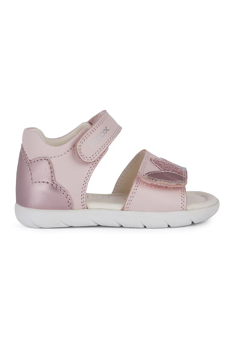 Geox Sandale din piele cu inchidere velcro - Roz deschis/Argintiu