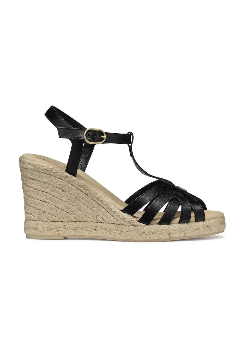 Geox Sandale din piele cu talpa wedge si catarama - Negru