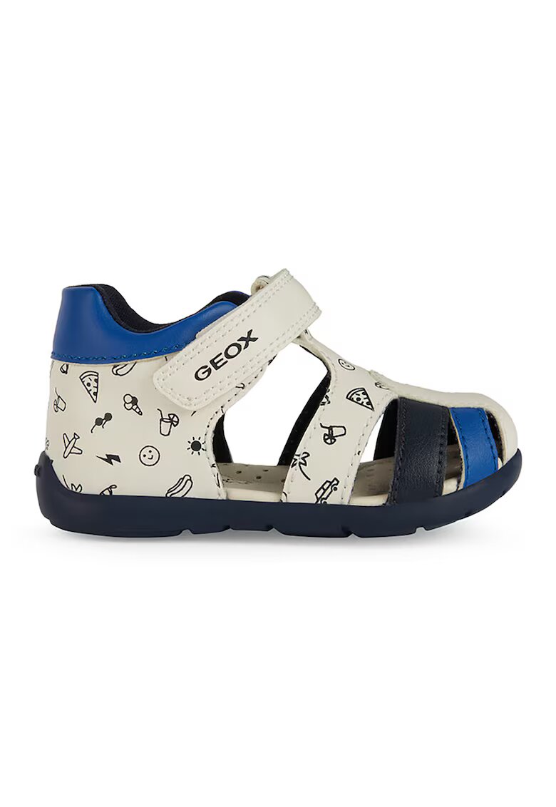 Geox Sandale din piele ecologica cu inchidere velcro - Alb/Albastru