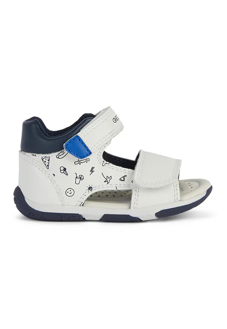Geox Sandale din piele ecologica cu inchidere velcro - Alb/Albastru