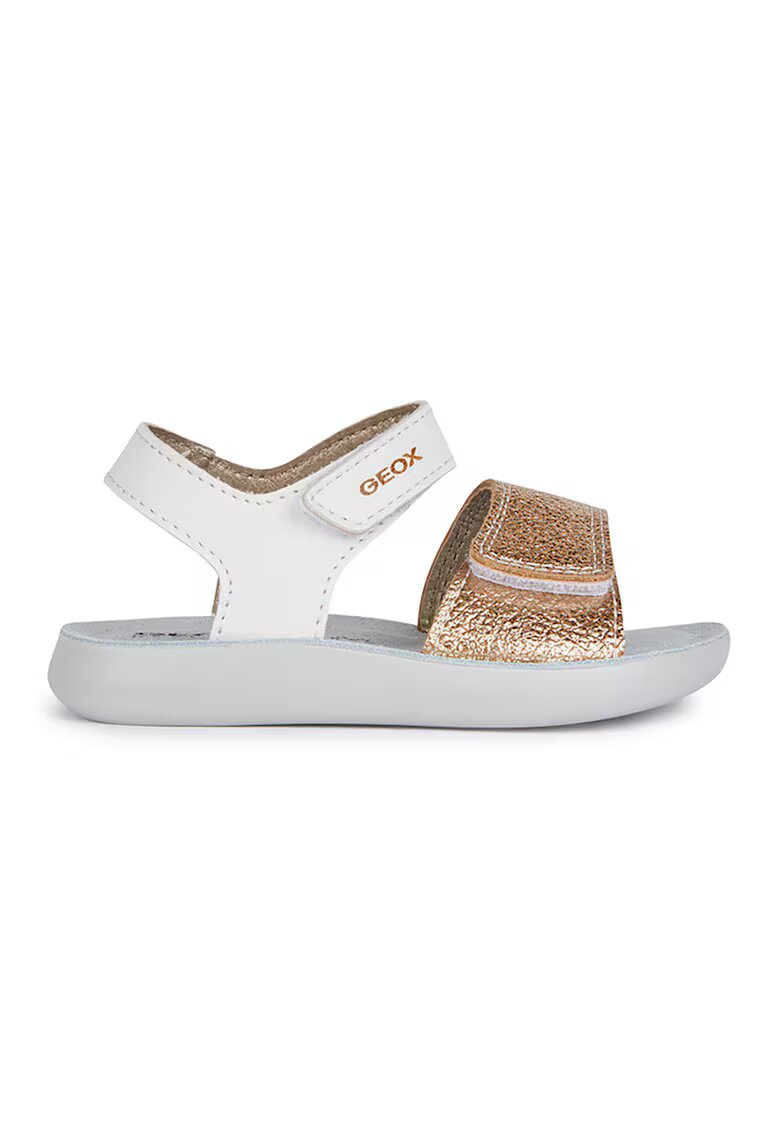 Geox Sandale din piele ecologica cu inchidere velcro - Alb/Auriu rose