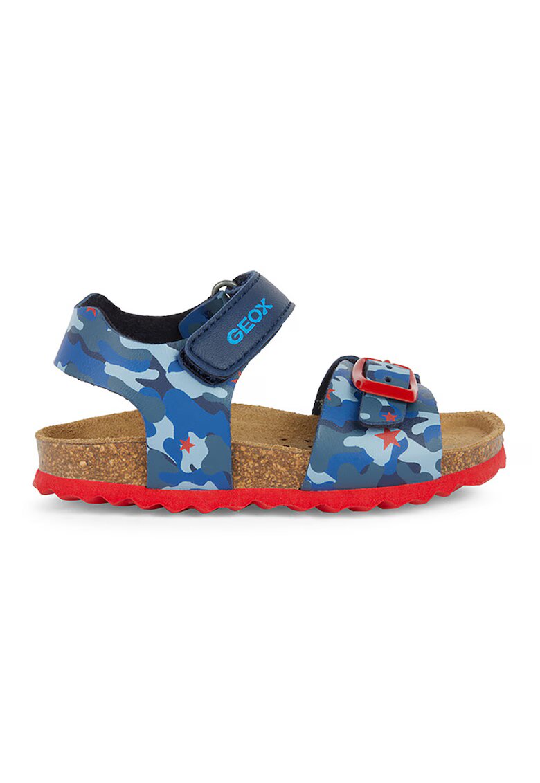 Geox Sandale din piele ecologica cu model - Rosu/Bleumarin