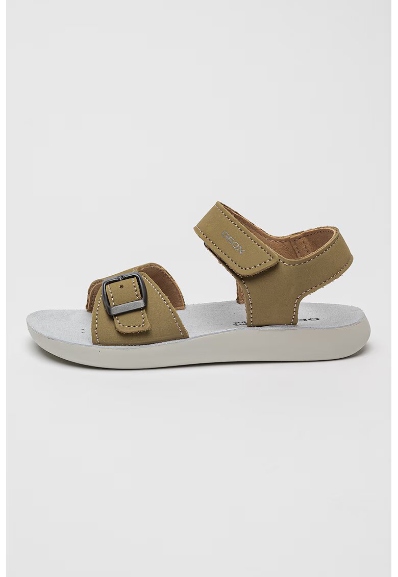 Geox Sandale din piele nabuc cu segment cu inchidere velcro - Kaki
