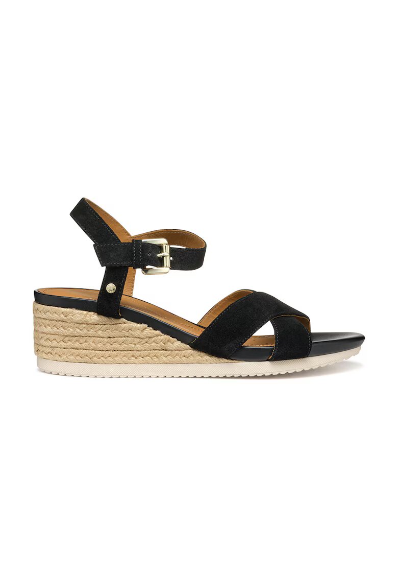 Geox Sandale-espadrile din piele intoarsa cu talpa wedge - Negru