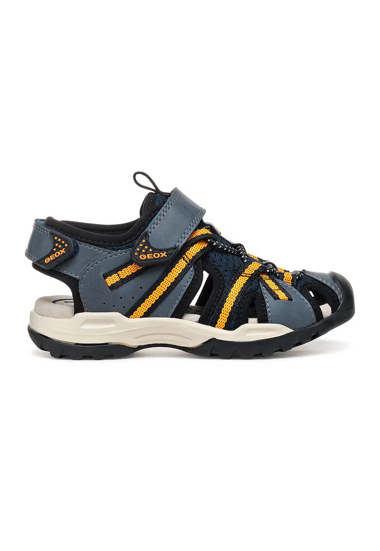 Geox Sandale fisherman de piele ecologica si material textil Borealis - Negru/Albastru petrol