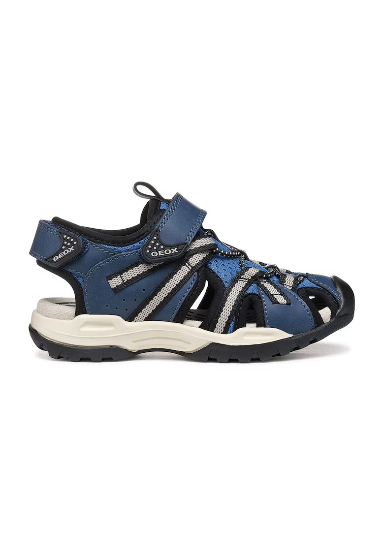 Geox Sandale fisherman de piele ecologica si material textil Borealis - Negru/Gri/Albastru
