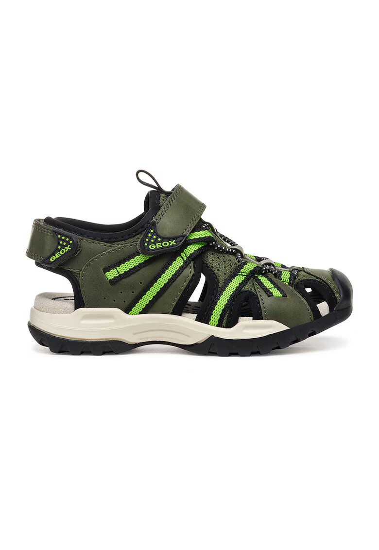 Geox Sandale fisherman de piele ecologica si material textil Borealis - Negru/Kaki pal
