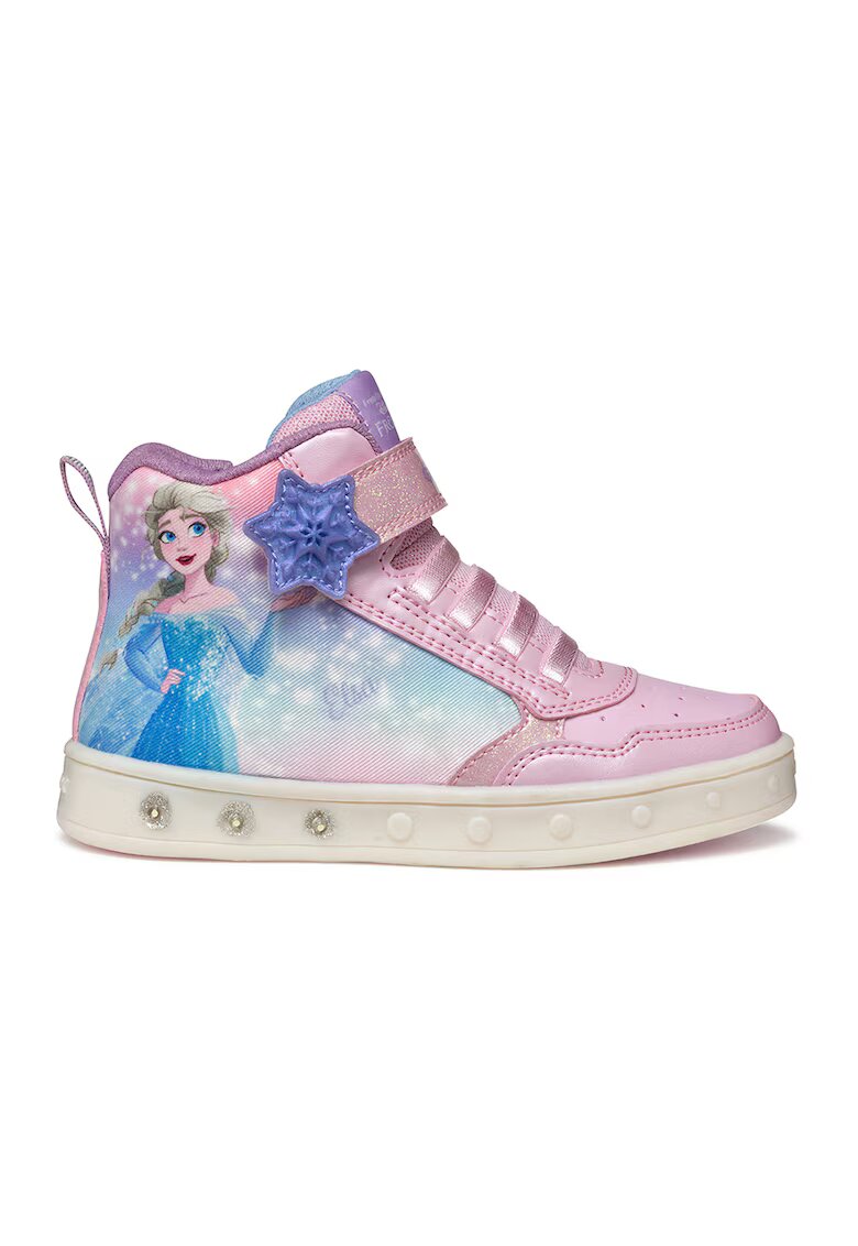 Geox Tenisi cu imprimeu si LED Elsa - Albastru pastel/Roz deschis