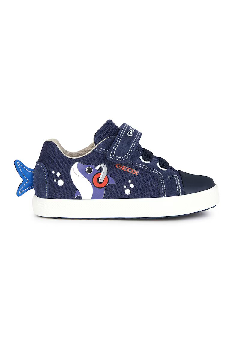 Geox Tenisi cu insertii de piele intoarsa si velcro - Alb/Albastru indigo/Bleumarin