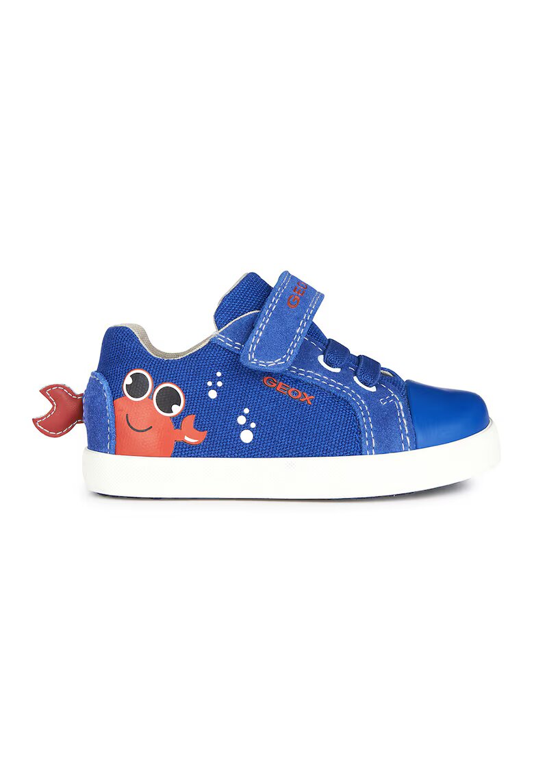 Geox Tenisi cu insertii de piele intoarsa si velcro - Coral/Albastru royal