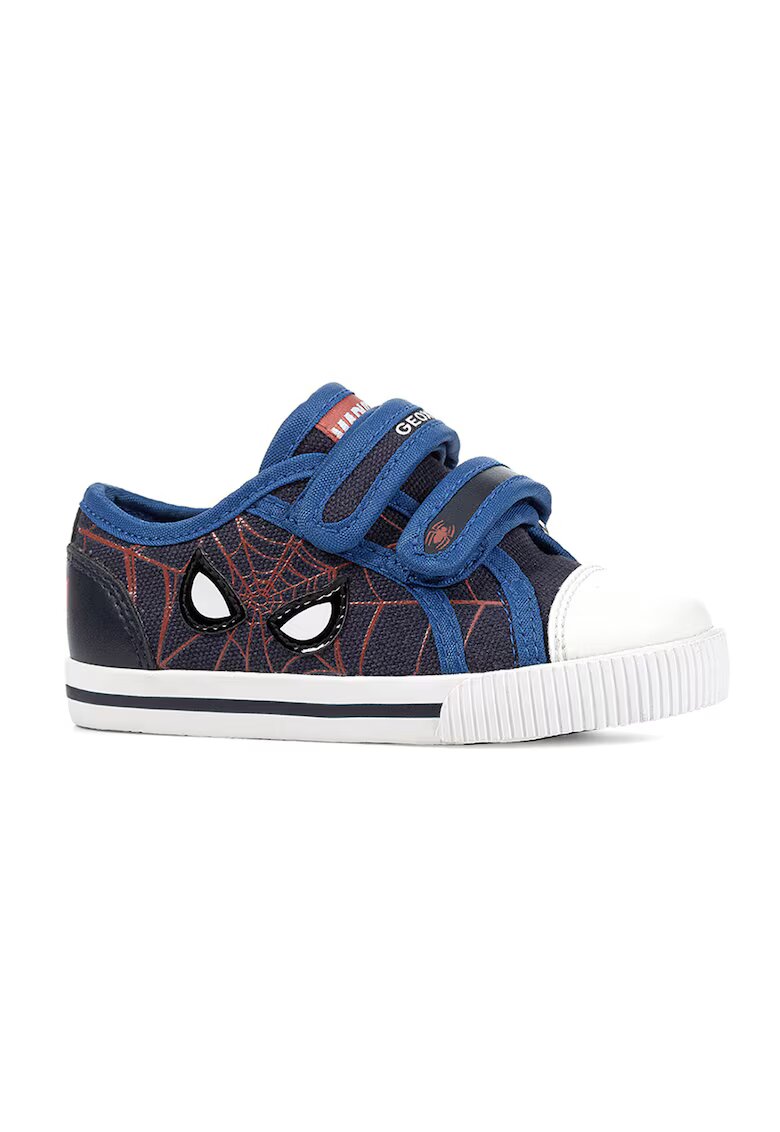 Geox Tenisi cu velcro si imprimeu Spiderman - Alb/Albastru/Bleumarin