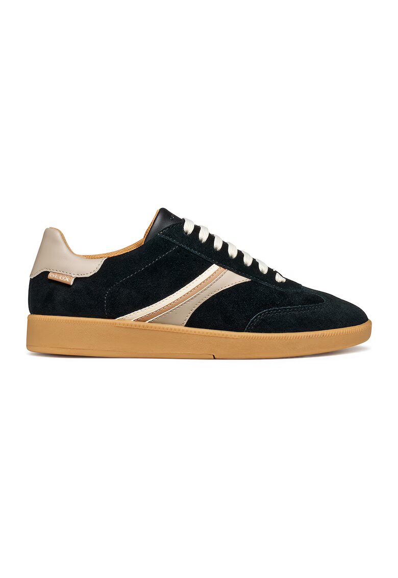 Geox Tenisi low-cut Meleda din piele intorsa cu insertii din piele ecologica - Negru/Maro nisip