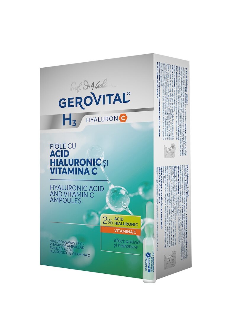 Gerovital Fiole cu acid hialuronic si vitamina C H3 Hyaluron C - concentratie 2% - 10 buc x 2 ml