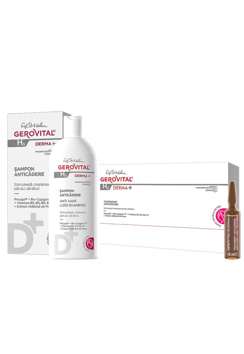 Gerovital H3 Prof Dr Ana Aslan Derma Pachet Gerovital H3 Derma+:Tratament Anticadere 12 fiole x 10 ml + sampon Anticadere 200ml