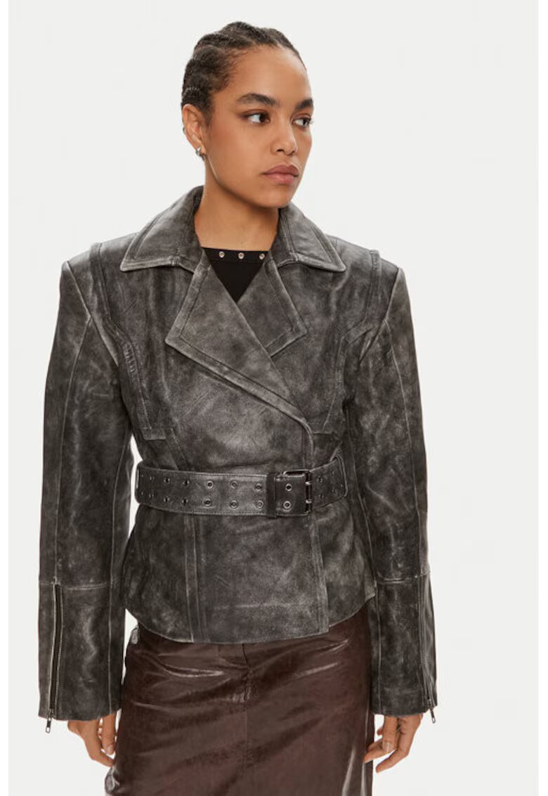 Gestuz Geaca dama - 304354380 - Piele naturala - Gri - Gri